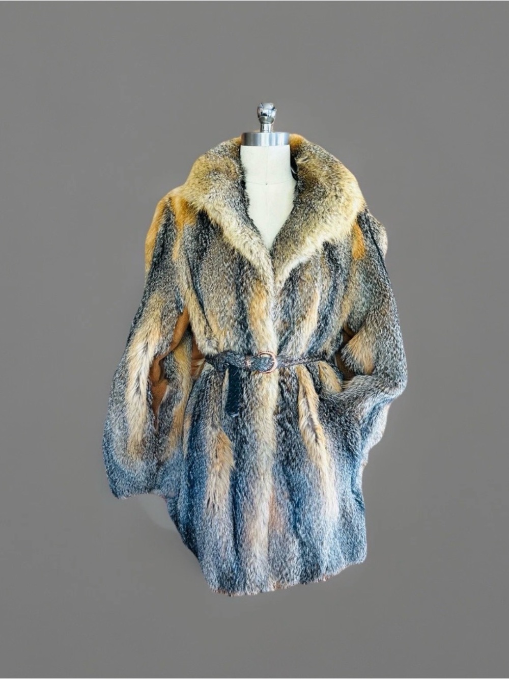 ELEGANT GENUINE GRAY CROSS FOX FUR COAT LUXURY JACKET NOT LYNX SZ M